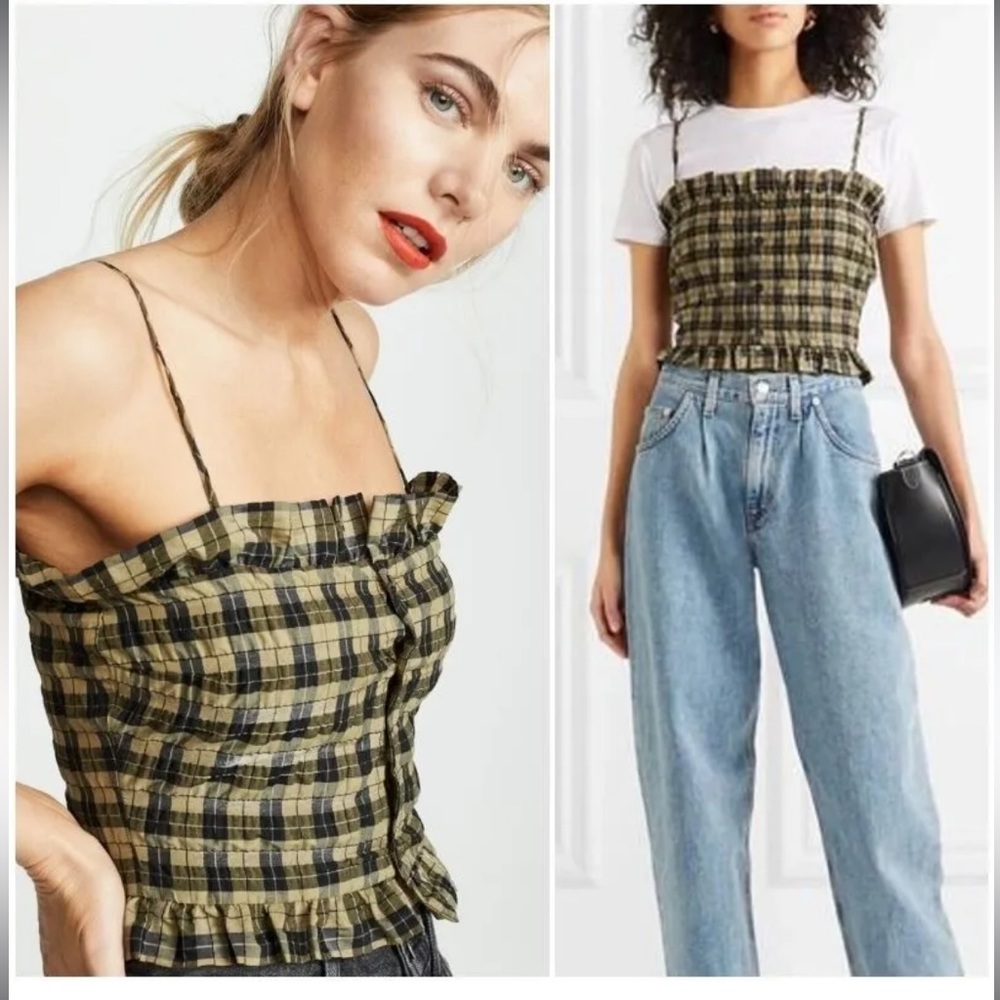 GANNI Seersucker Check Top